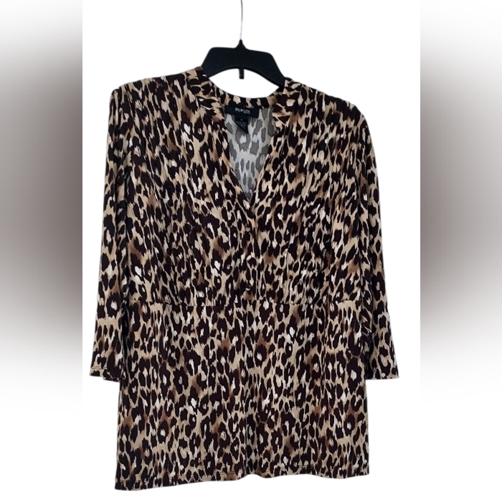 Style & Co. Animal Print Blouse Quarter Sleeve - Tan and Black